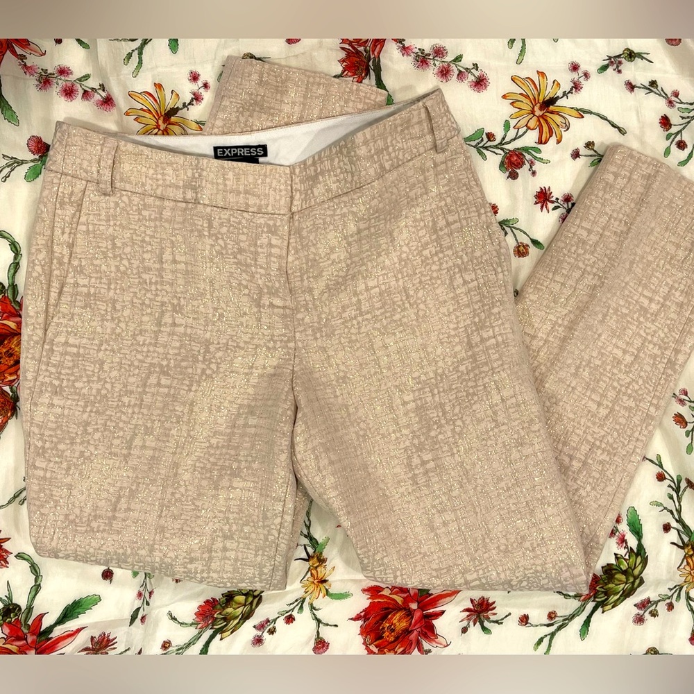 Cream & Gold Textured | Ankle Pants